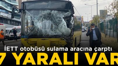 Pendik'te otobüs sulama aracına çarptı: 7 yaralı var