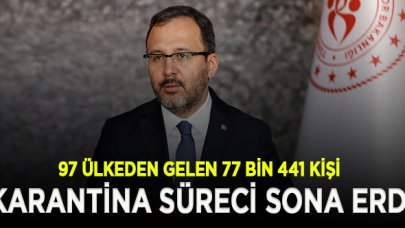 97 ülkeden gelen 77 bin 441 vatandaşımızın karantina süreci sona erdi