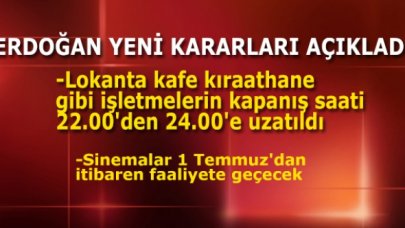 Erdoğan yeni kararları açıkladı! 65 yaş ve üstü hergün saat 10:00 ile 20:00 arasında dışarı çıkabilecek