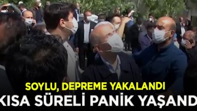 Bingöl'de incelemelerde bulunan Bakan Soylu, depreme yakalandı