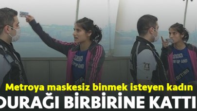 Metroya maskesiz binmek isteyen kadından güvenlik görevlisine sataştı: Polis kim!