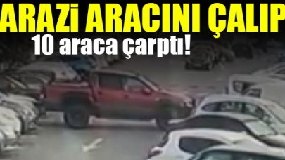 Küçükçekmece'de arazi aracını çalıp 10 araca çarptı! O anları kamera görüntüledi