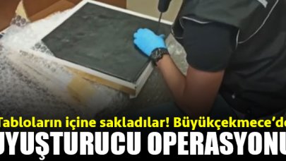 Büyükçekmece'de uyuşturucu operasyonu! Afyon sakızını tablolara gizlediler