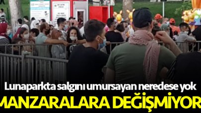 Lunapark kuyruğunda salgını umursayan yok!