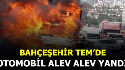 Bahçeşehir TEM'de otomobil alev alev yandı!