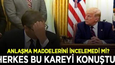 Dünya bu anları konuşuyor! Sırbistan Cumhurbaşkanı, imzaladığı maddeyi Trump söyleyince fark etti