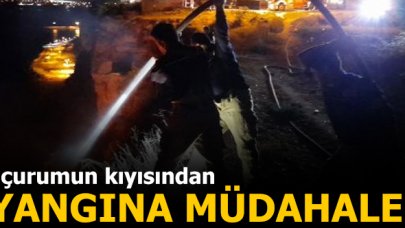 Silivri'de uçurumun kenarından yangına müdahale