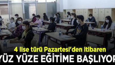 4 lise türü Pazartesi'den itibaren yüz yüze eğitime başlayacak