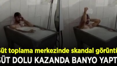 Süt toplama merkezinde işçi, süt kazanında banyo yaptı