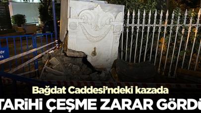 Bağdat Caddesi'ndeki kazada tarihi çeşme zarar gördü