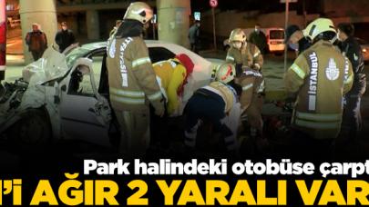 Otomobil park halindeki otobüse arkadan çarptı: 1'i ağır, 2 yaralı