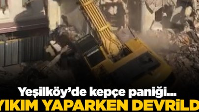 Yıkım yapan kepçe devrildi!