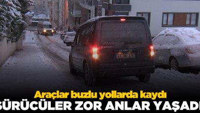 Ümraniye'de araçlar buzlu yollarda kaydı