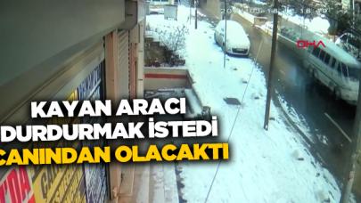 Arnavutköy'de kayan minibüsü durdurmak isteyen sürücü canından oluyordu