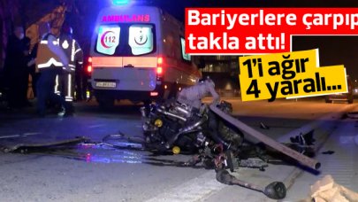 Pendik'te feci olay: Beton bariyerlere çarpıp takla attı: 4 yaralı