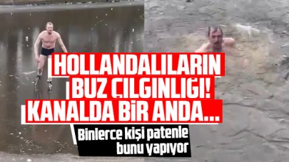 Kara kış Hollandalıları patenle kanala döktü! İç çamaşırı ile kaydı...