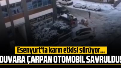 Esenyurt'ta kayan araç duvara çarptıktan sonra yola savruldu! İki kişi zor kurtuldu