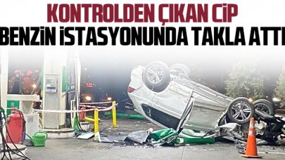 Beşiktaş'ta kontrolden çıkan cip benzin istasyonunda takla attı