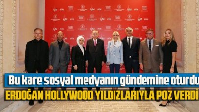 Bu kare sosyal medyanın gündemine oturdu; Erdoğan Hollywood yıldızlarıyla poz verdi