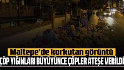 Maltepe'de korkutan görüntü: Çöp yığınları büyüyünce çöpler ateşe verildi