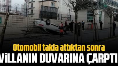 Başakşehir'de takla atan otomobil villanın duvarın çarptı