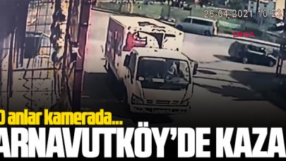 Arnavutköy'de minibüsle kamyonet kavşakta çarpıştı! O anlar kamerada...