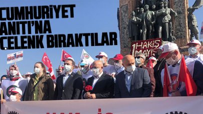 HAK-İŞ, Taksim Cumhuriyet Anıtı'na çelenk bıraktı