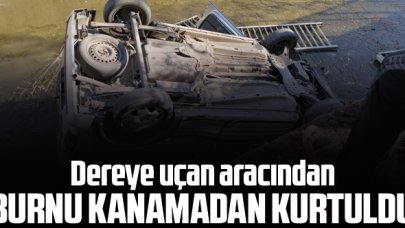 Dereye uçan aracından burnu bile kanamadan kurtuldu