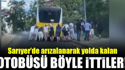 Yolda kalan İETT otobüsünü ittiler