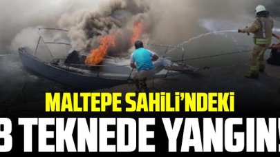 Maltepe Sahili'ndeki 8 teknede yangın