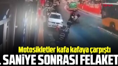 Sarıyer'de motosikletlilerin feci kazası kamerada