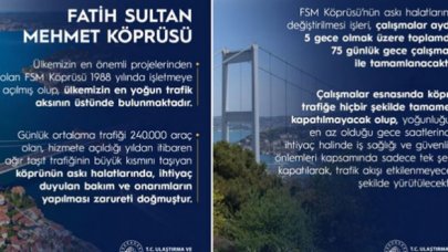 Ulaştırma ve Altyapı Bakanlığı’ndan FSM Köprüsü'nde yapılacak çalışmayla ilgili açıklama