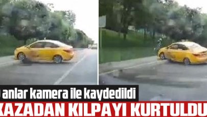 Ümraniye'de kaldırımdaki yayanın kıl payı kurtulduğu kaza anı araç kamerasında