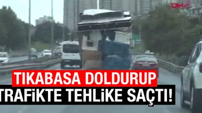 Tıkabasa kamyonetle trafikte tehlike saçtı