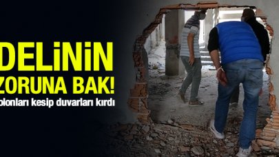 Delinin zoruna bak! 150 kişinin yaşadığı binanın kolonlarını kesip duvarlarını kırdı