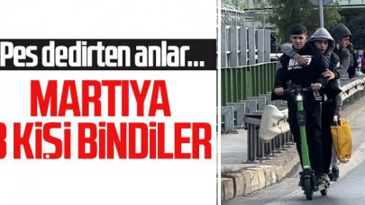 Kadıköy'de pes dedirten anlar! Martıye 3 kişi bindiler