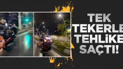 Tek tekerle kullandığı motorla tehlike saçtı