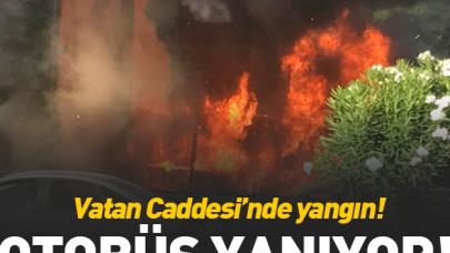 Vatan Caddesi'nde otobüs yangını!