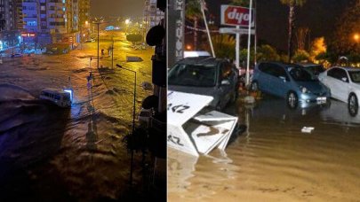 Antalya'da iki ilçede birden sel felaketi! Arabalar sürüklendi, seralar, evler ve dükkanları su bastı