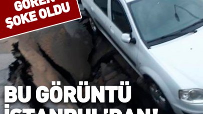 Otomobil çöken yola düştü