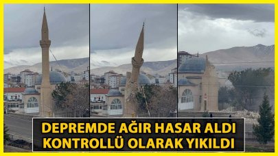 34 Yıllık Caminin Minaresi Kontrollü Yıkıldı