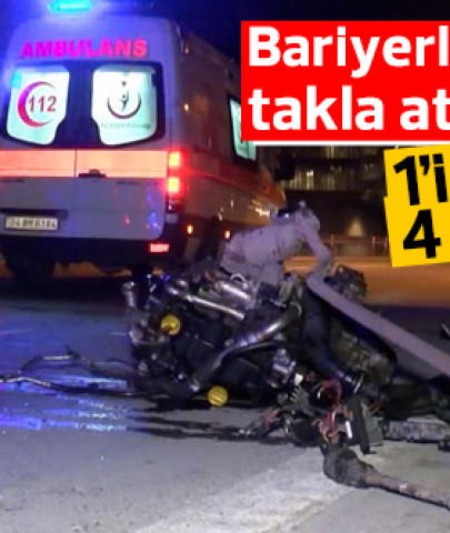 Pendik'te feci olay: Beton bariyerlere çarpıp takla attı: 4 yaralı