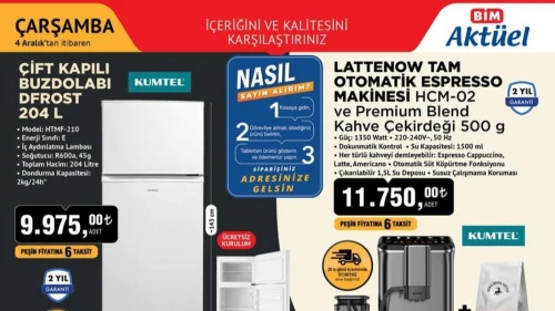 Bim 4-10 Aralık 2024 Broşüründe İndirimler ve Ürünler! Çift Kapılı Buzdolabı Dfrost 204L – 9,975 TL