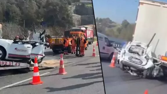 İzmir'de feci kaza! İki TIR'ın arasına sıkışan araç ezildi: 1 kişi hayatını kaybetti