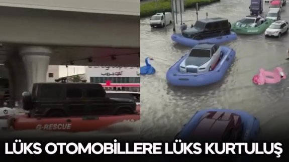 Dubai'de sular altında kalan lüks otomobiller şişme botlarla kurtarıldı