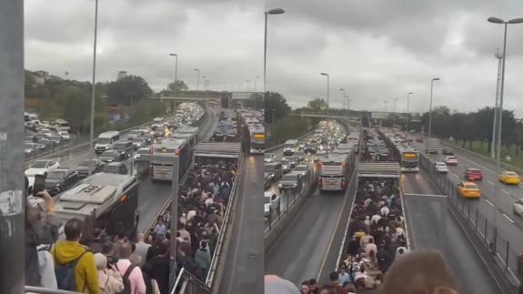 İstanbul'da metrobüs çilesi: Vatandaşlar dakikalarca üst geçitte kuyruk bekledi