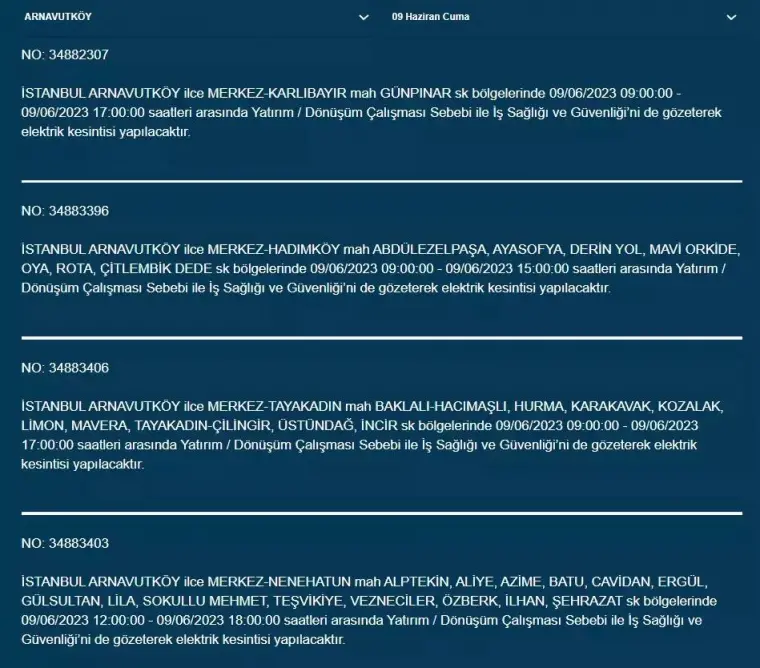 İstanbullular Dikkat! Yarın O İlçelerde Elektrik Kesintisi Var! 09 Haziran 2023 Cuma Elektrik Kesintisi 1