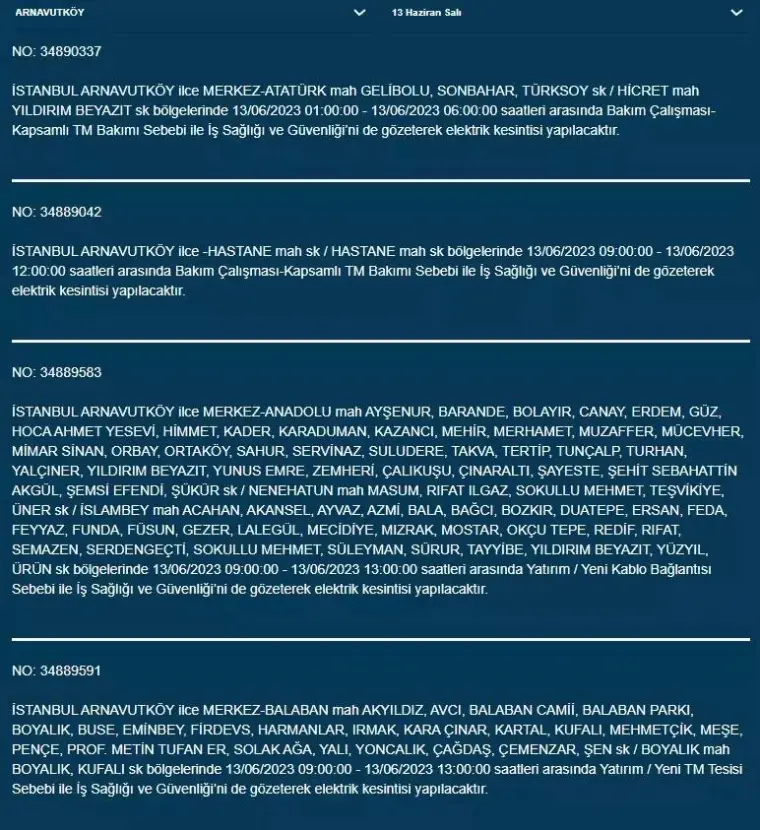 İstanbul'da Yarın O İlçelerde Saatlerce Elektrik Kesintisi Olacak! 13 Haziran 2023 Elektrik Kesintisi 1