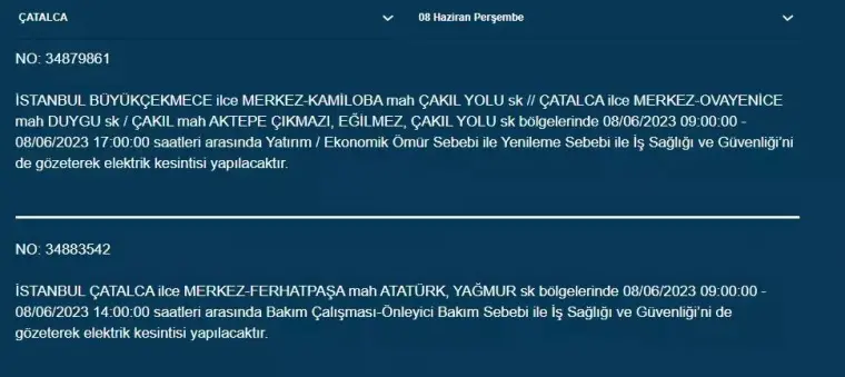 İstanbul'da Yarın Hangi İlçelerde Kesinti Olacak? 08 Haziran 2023 Bedaş Elektrik Kesintisi 20