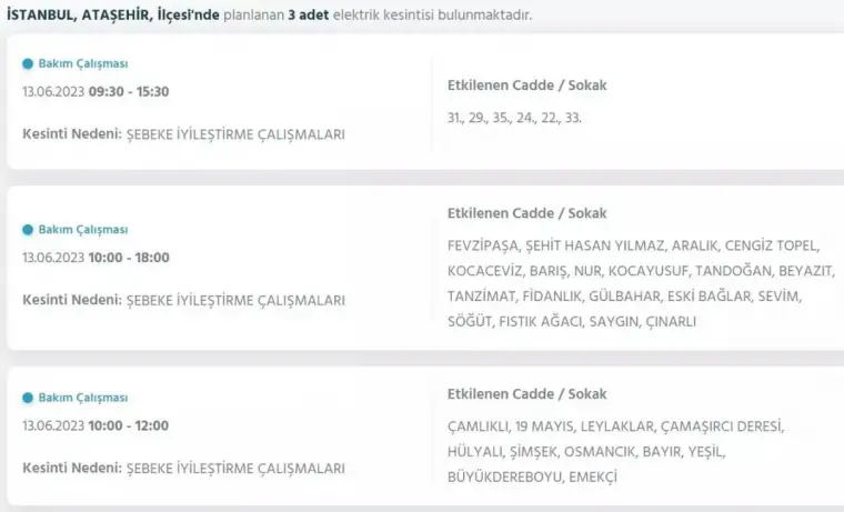 İstanbul'da Yarın O İlçelerde Saatlerce Elektrik Kesintisi Olacak! 13 Haziran 2023 Elektrik Kesintisi 3